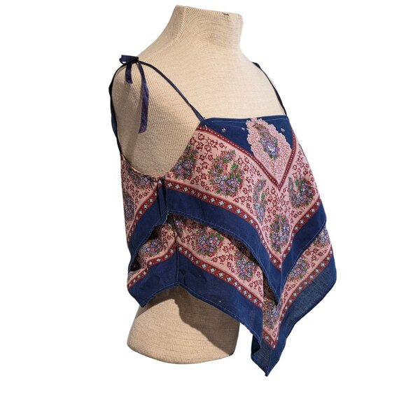 Vtg Womens Handmade French Scarf Crop Top Small Tie Straps Boho Festival Hippie - Picture 2 of 10
